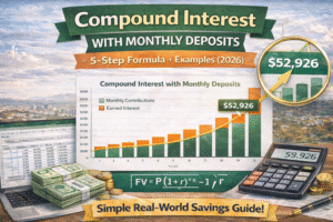 compound interest with monthly deposits chart showing growth over time with monthly contributions